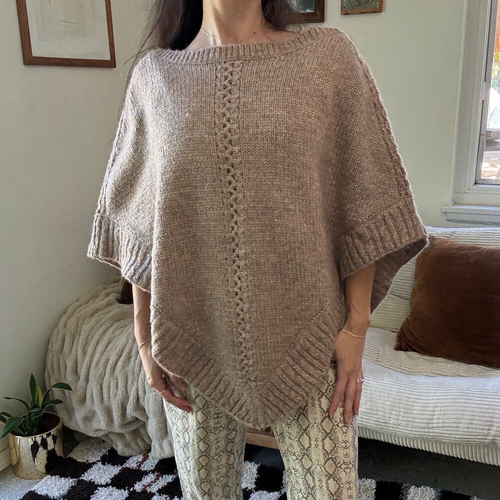 Lucky Brand Tan Cable-stitch Detail Sweater Knit Poncho Size XS/S